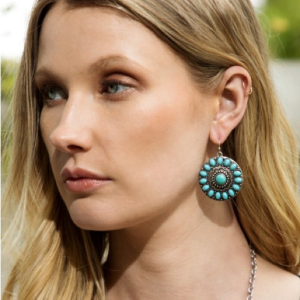 Bohemian Turquoise & Silver Tone Dangle Earrings